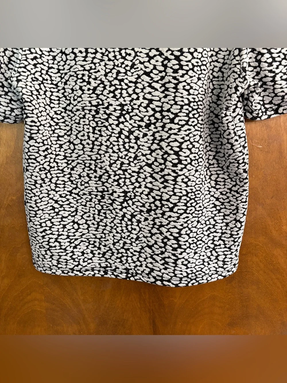 Zara Black & White Leopard Print Puff Mock Neck Sleeve Blouse Top Office Preppy